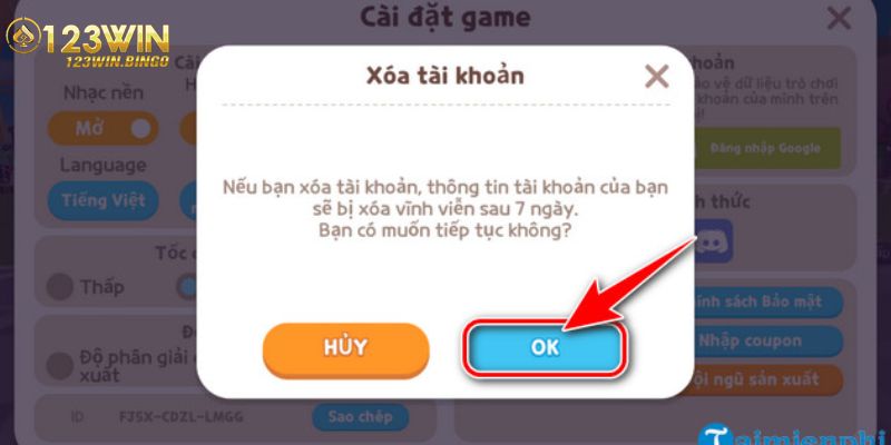 Hướng dẫn chi tiết cách xoá tài khoản game 123win